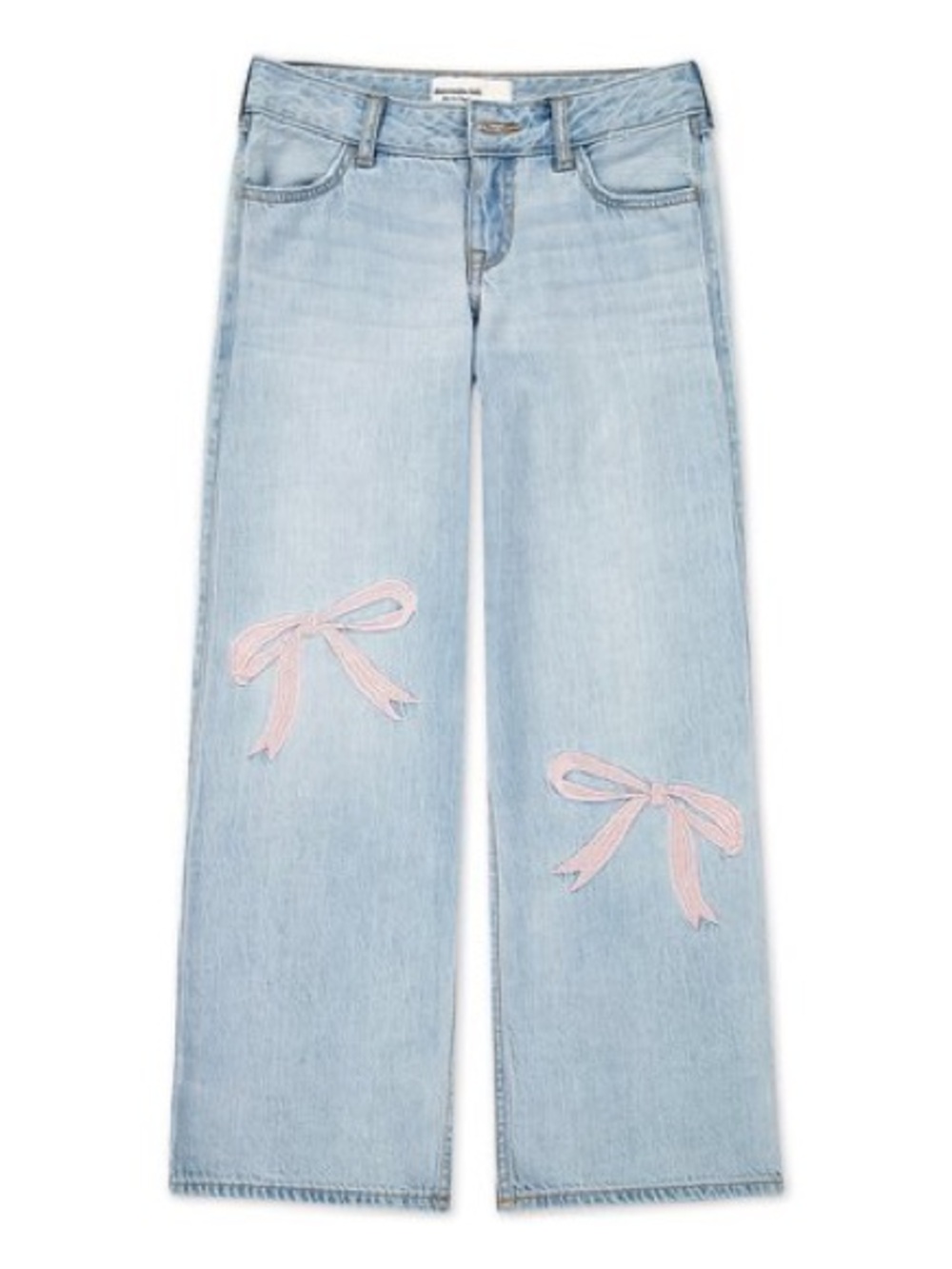 abercrombie kids 5:6 LONG -Light Blue Wide-Leg Jeans with Pink Bow Patches